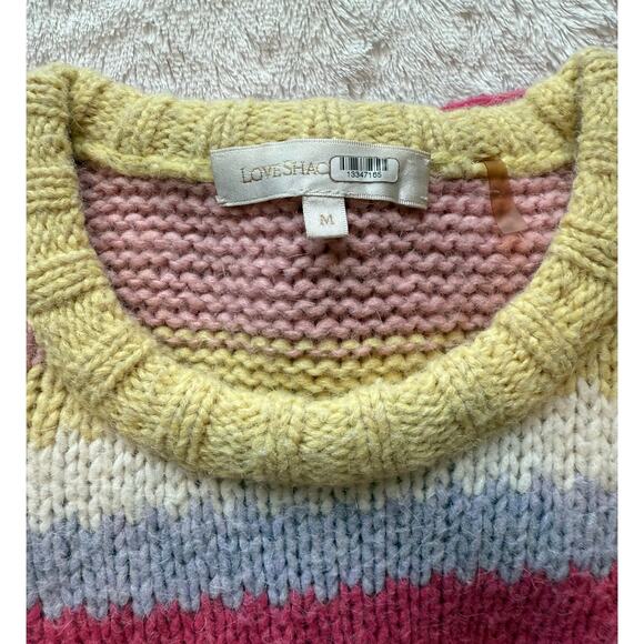 LoveShackFancy Shirelle Puff-Sleeve Heart Sweater Wool Alpaca Pink Icing Medium - Picture 12 of 15